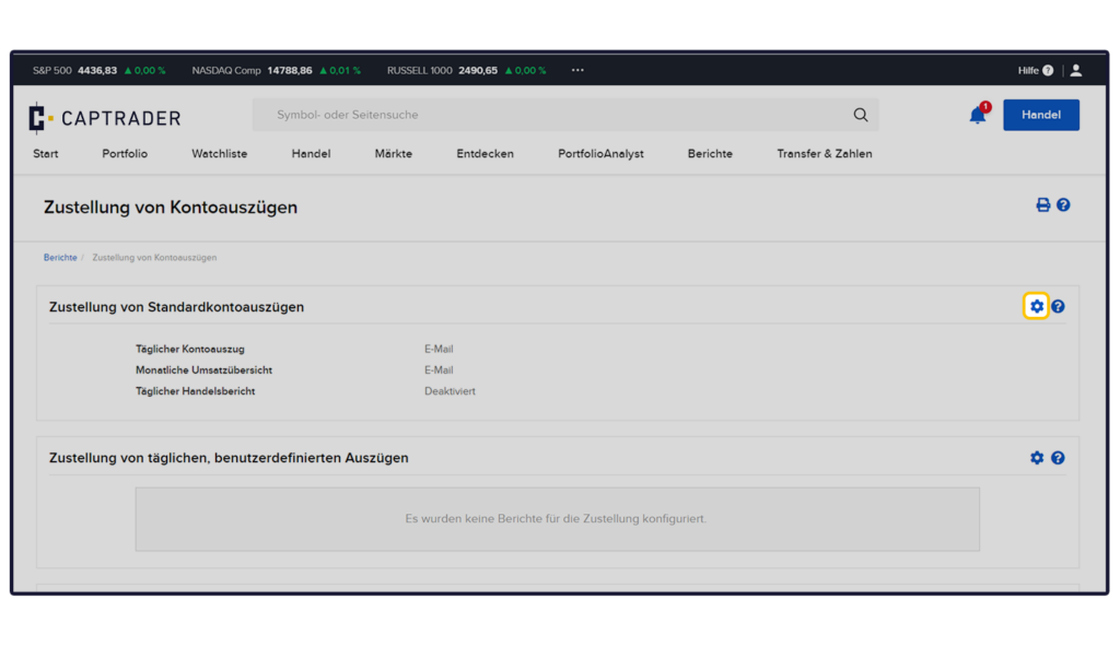 Screenshot of a banking software interface with German navigation labels focusing on the settings for creating account statements.