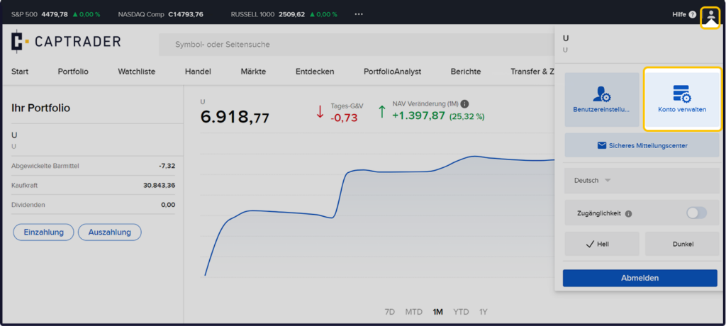 Manage CapTrader account
