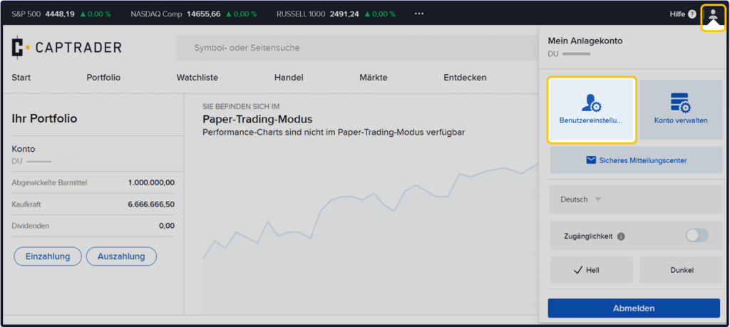 captrader papertrading password