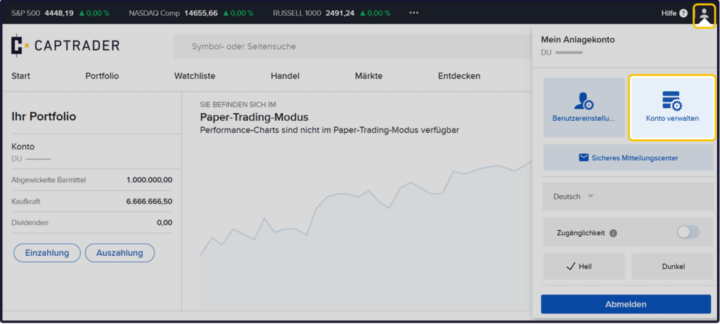 Manage account Client Portal