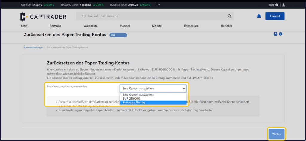 papertrading amount
