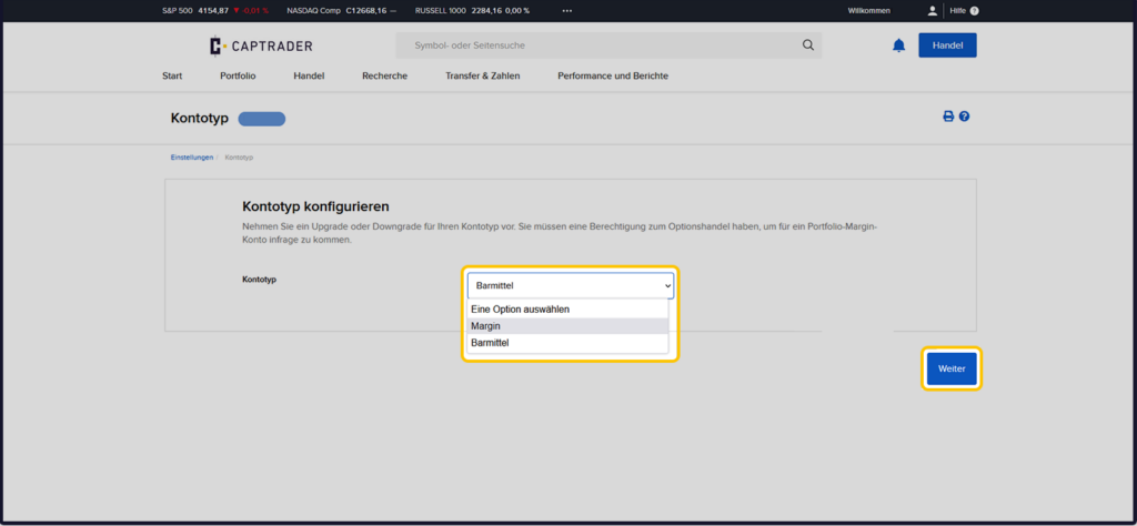 change captrader account type.1