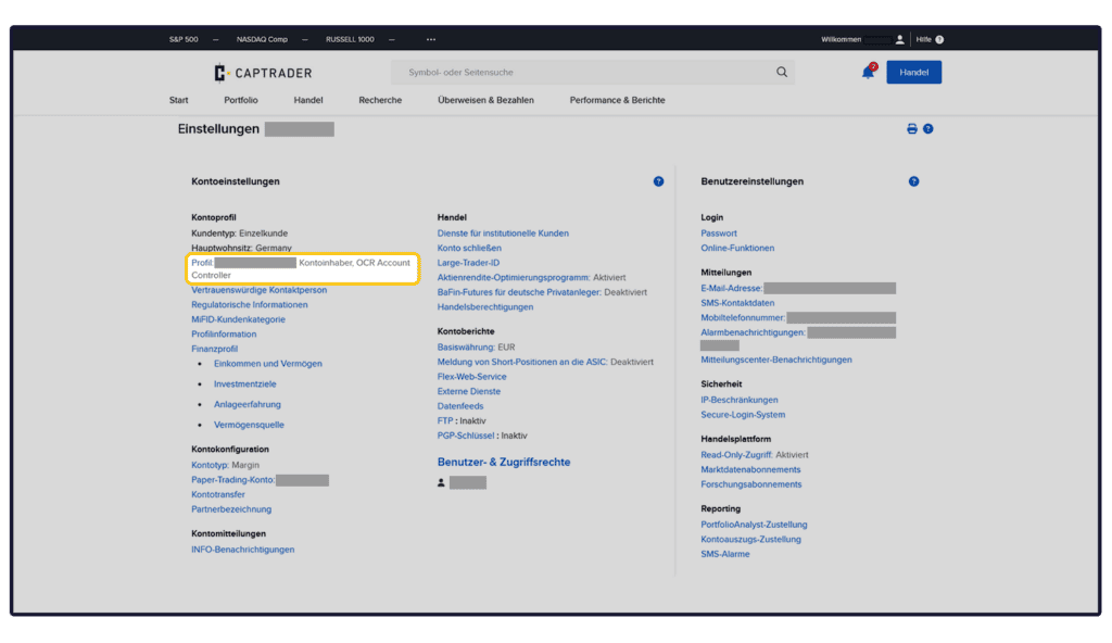captrader account management profile