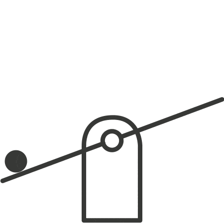Animated illustration of a black ball rolling down a seesaw and lifting the other end into the air against a yellow background - a symbol for the leveraged movement in trading US micro e-mini futures.