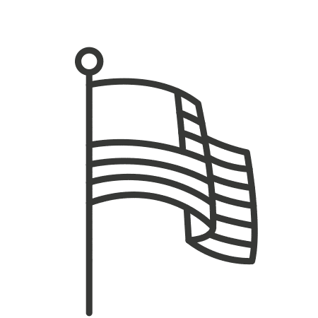 Simple black outline of a waving flag on a flagpole with horizontal stripes against a solid yellow background - perfect for illustrating concepts such as micro e-mini futures or highlighting trends in the US futures markets.