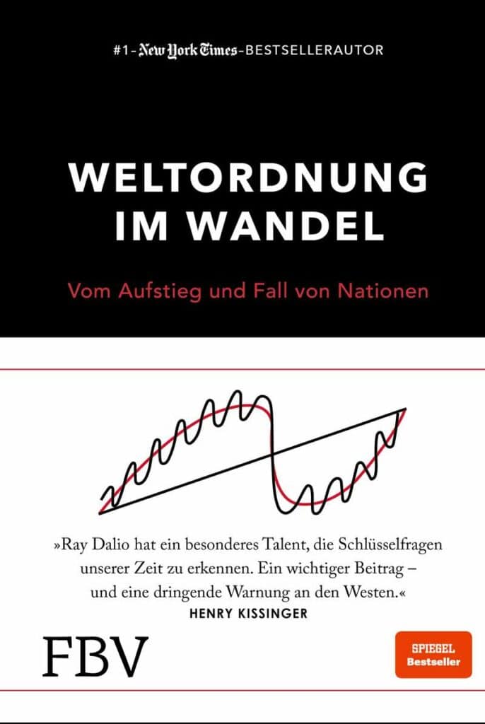 Buchumschlag von "Weltordnung im Wandel: Vom Aufstieg und Fall von Nationen" mit einer wellenförmigen Grafik, die den Wandel symbolisiert, und einem Zitat von Henry Kissinger.
