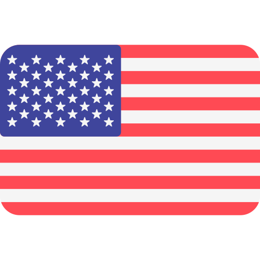 A rectangular symbol representing the flag of the United States. It has 13 horizontal red and white stripes and a blue rectangle in the upper left corner with 50 white stars.