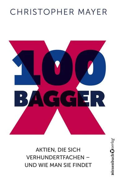 Cover des Buches „100 Bagger“ von Christopher Mayer mit dem Untertitel „Aktien, die sich verhundertfachen – und wie man sie findet“. Dieser automatisch gespeicherte Entwurf zeigt, wie man Aktien auswählt, die hervorragende Renditen erzielen können.