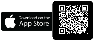Schwarzer „Im App Store herunterladen“-Button mit Apple-Logo neben einem QR-Code auf weißem Hintergrund.