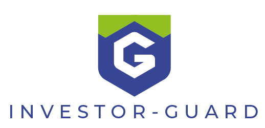 Das Investor-Guard-Logo besteht aus einem blau-grünen Schild mit einem weißen "G" in der Mitte, das Finanzwissen symbolisiert, und dem Text "INVESTOR-GUARD" darunter.
