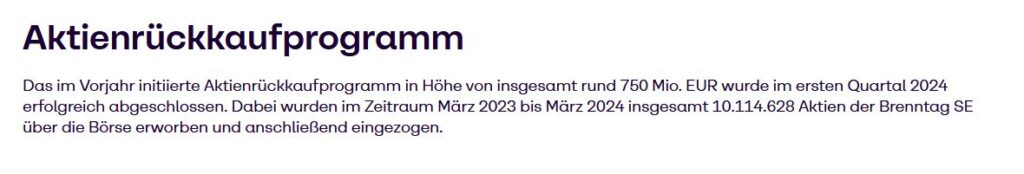 Text about a share buyback program, which shows that 10,114,628 shares worth EUR 750 million were bought back and cancelled between March 2023 and March 2024.